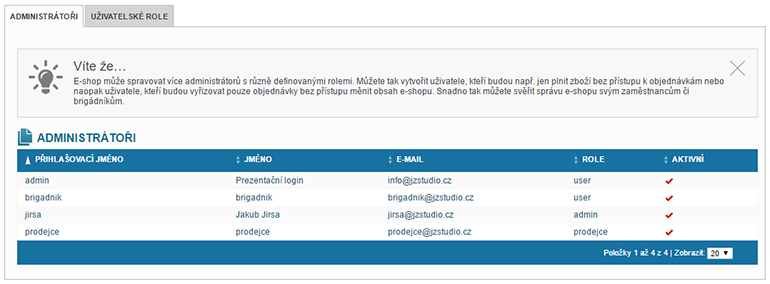 administrátoři eshopu