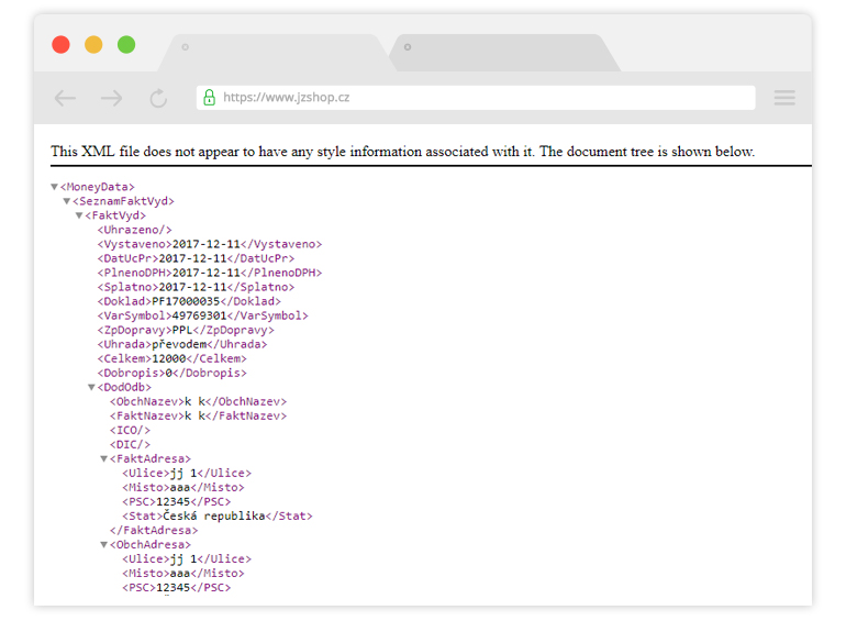 XML export faktur