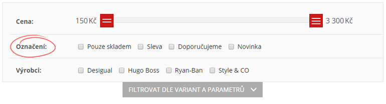 filtrace zboží