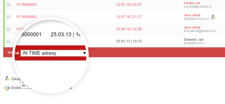 INTIME export adres v eshopu